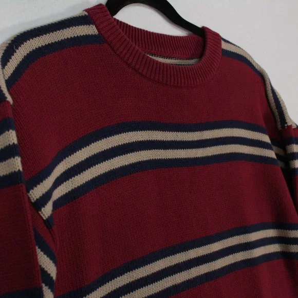 Vintage Eddie Bauer Sweater Men's Medium Red Long Sleeve Striped - Picture 2 of 12